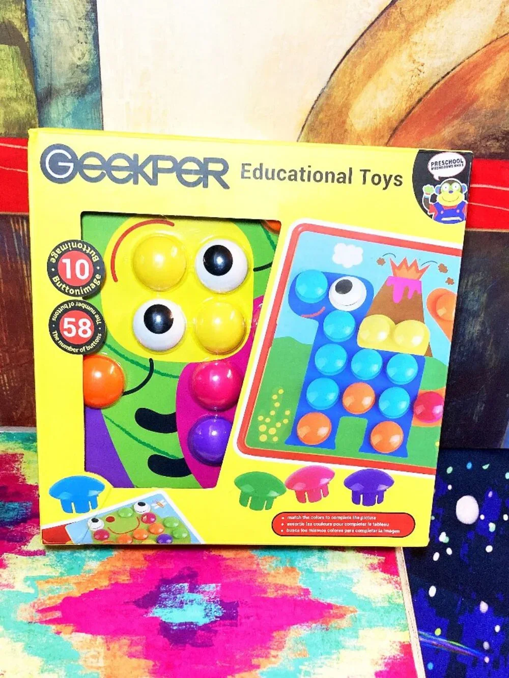 [NEW] Geekper 58PCS Button Art Toys for Toddlers Color Matching Mosaic Pegboard